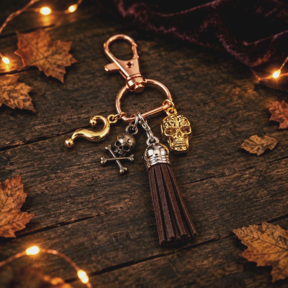 Skulls & Question Mark~Tassel Charm Handcrafted Zipper Bag Charms Clip Keychain